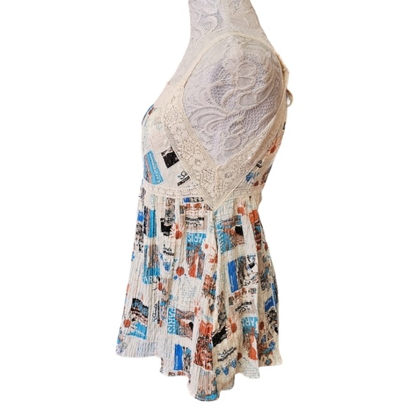 Urban Outfitters Beige Crepe Printed Lace Trim Romper Size XS Open Back - Picture 5 of 8